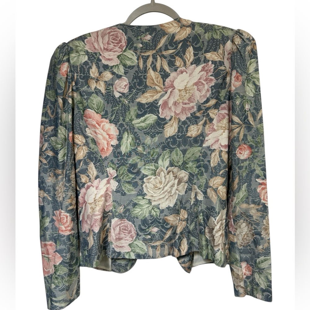 Vintage JESSICA MCCLINTOCK floral amd lace with pearls fitted blaser top size 10 - Picture 4 of 7